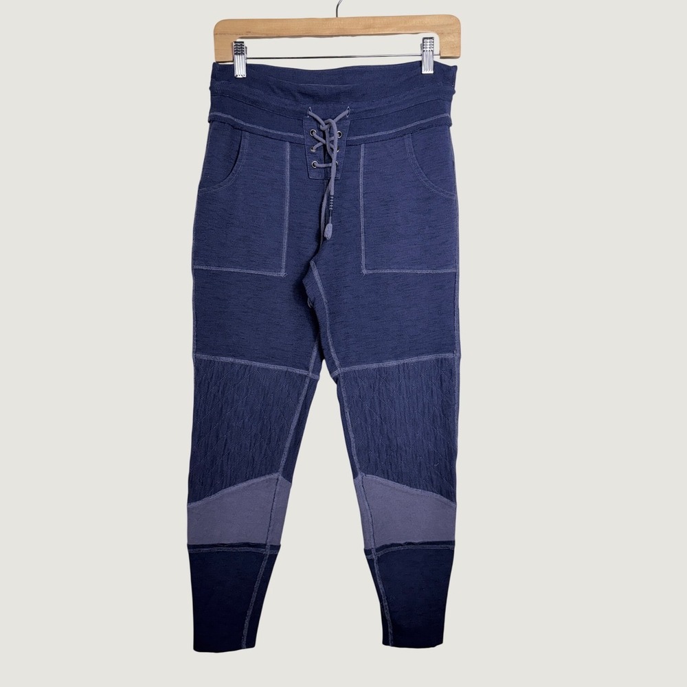 FP Movement Joggers M Blue Kyoto Lace Up Leggings Activewear Mixed Media